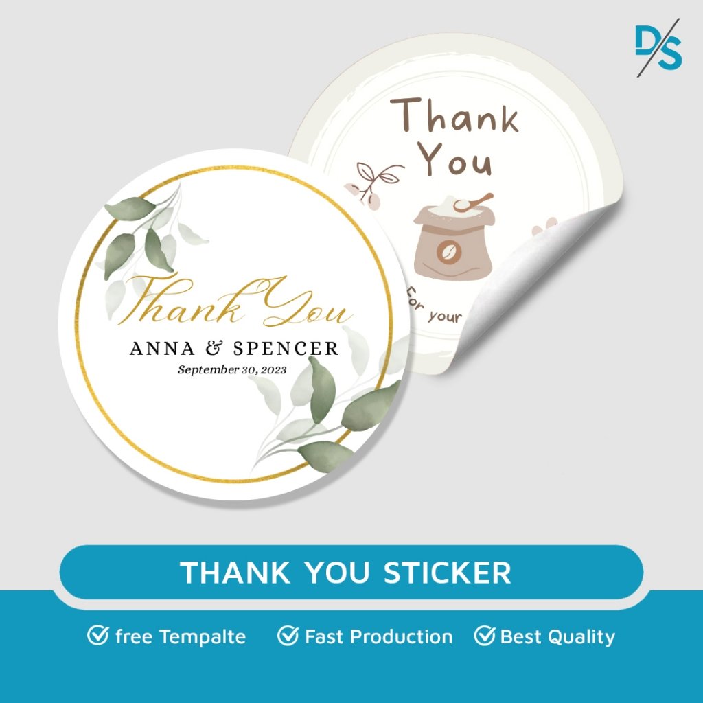 DSPRINTING - Thank You Sticker Chromo / Label / Stiker Terima Kasih / Ukuran 5 Cm Untuk Packing Produk Custom / Stiker Custom Logo / Jualan Makanan  /  Free Template Desain